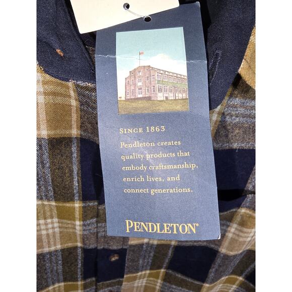 NWTags Mens Pendelton Lodge Plaid 100% Virgin Wool Button Up Shirt Blue Yellow - Picture 6 of 9